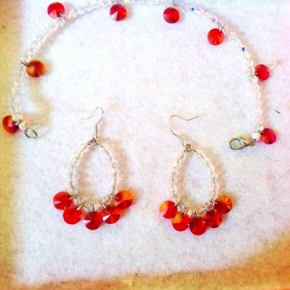 Swarovski Crystal Hand-Made Earring and Bracelet set Cherry Red and White - Picture 10 of 10
